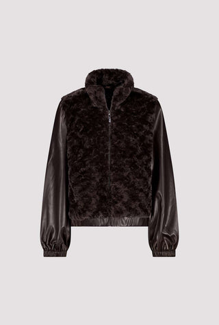 Monari Faux Fur and Leatherette Jacket Dark Brown