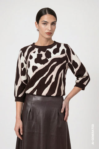 Monari Tiger and Leopard Print Jumper Brown Beige