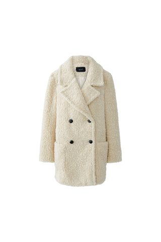 Oui Double Breasted Borg Coat Beige