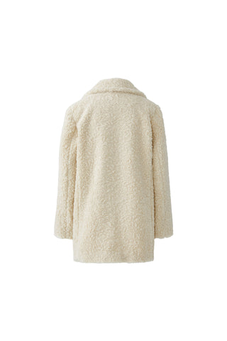Oui Double Breasted Borg Coat Beige