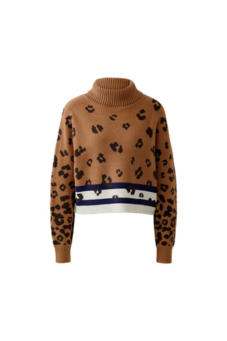 Oui Leopard Print Jumper Brown Navy