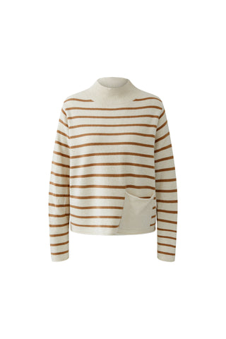 Oui Striped Jumper Ivory Brown