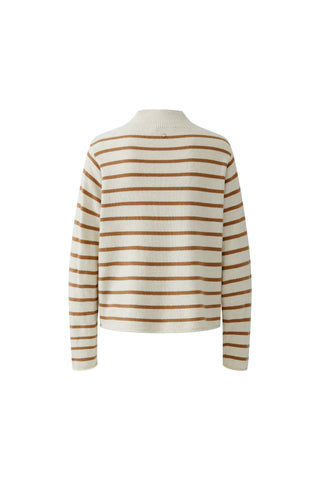 Oui Striped Jumper Ivory Brown