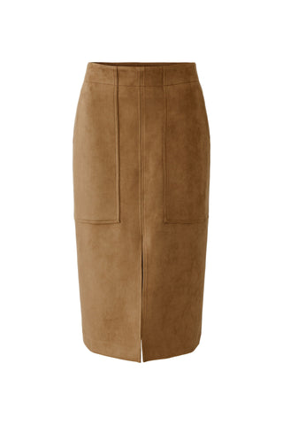 Oui Faux Suede Pencil Midi Skirt Brown