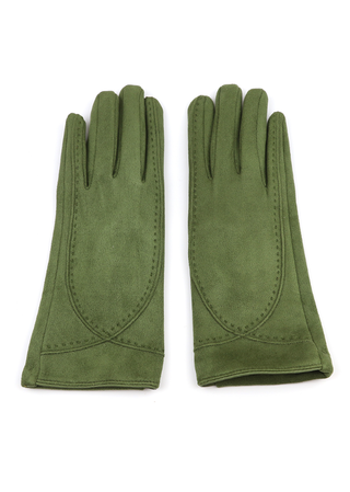 POM Faux Suede Stitch Detail Gloves Green
