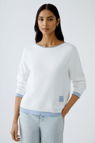 Oui Stripe Trim Jumper Blue White Leeza