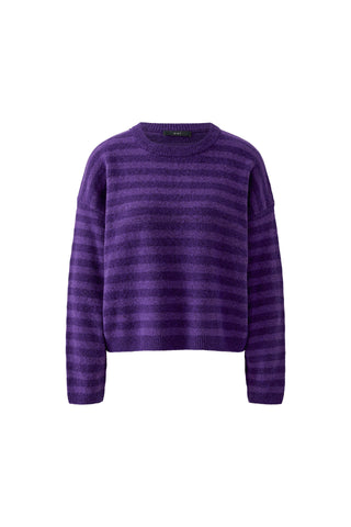 Oui Round Neck Striped Jumper Purple
