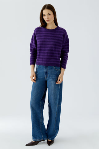 Oui Round Neck Striped Jumper Purple