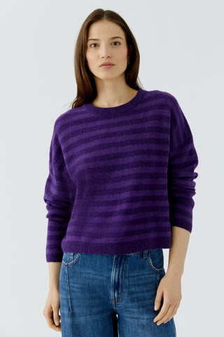Oui Round Neck Striped Jumper Purple