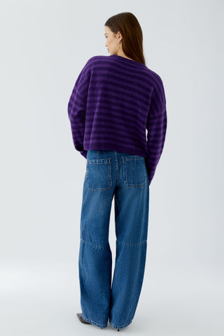 Oui Round Neck Striped Jumper Purple