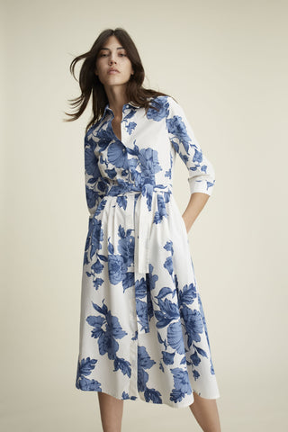 Oui Floral Print Midi Dress Blue White