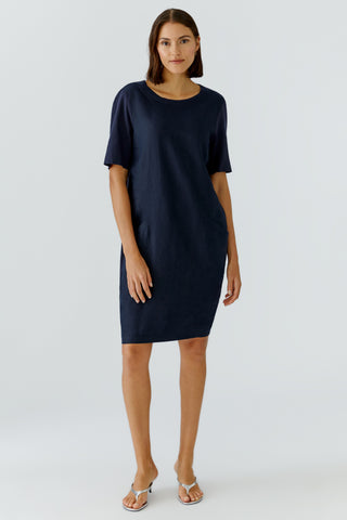 Oui Short Sleeve Linen Dress Navy Blue