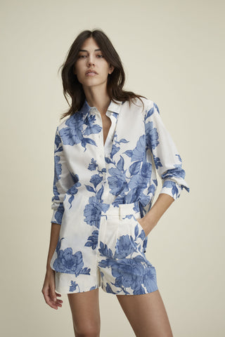 Oui Floral Print Blouse Blue White