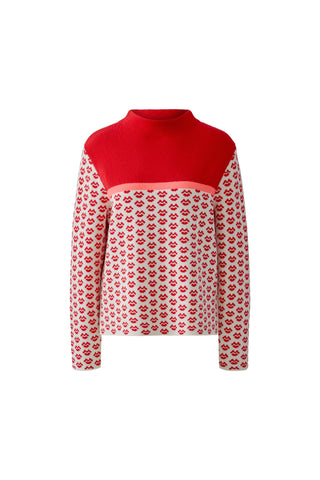 Oui Patterned Mock Neck Jumper Red