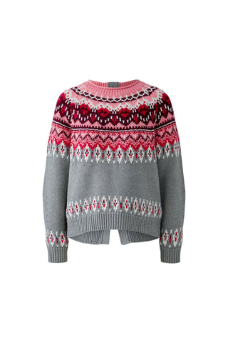 Oui Norwegian Jumper Cardigan Grey Red Pink