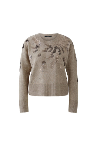 Oui Sequin Embellished Jumper Beige