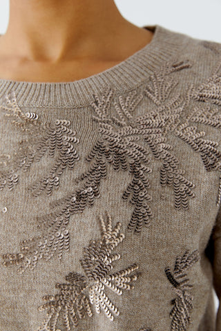 Oui Sequin Embellished Jumper Beige