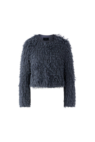 Oui Faux Fur Yarn Knitted Jacket Blue