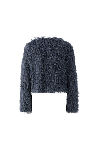 Oui Faux Fur Yarn Knitted Jacket Blue
