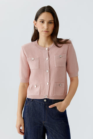 Oui Short Sleeve Cardigan Pink