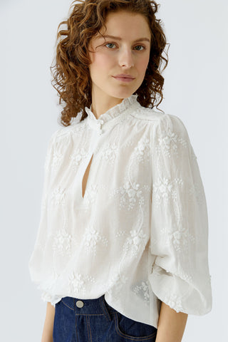 Oui Floral Embroidery Blouse White