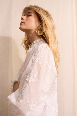 Oui Floral Embroidery Blouse White