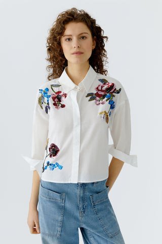 Oui Sequin Flowers Blouse White