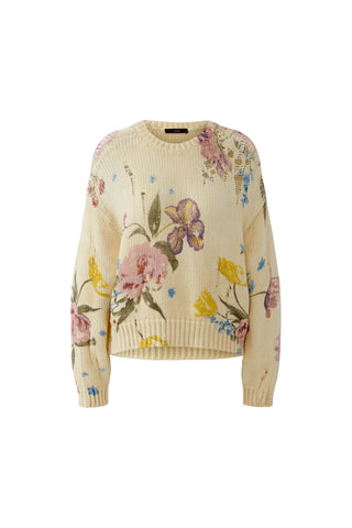 Oui Floral Print Jumper Ivory Pink