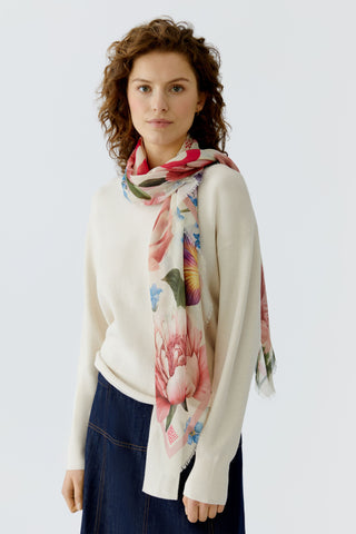 Oui Floral Print Scarf Pink Ivory