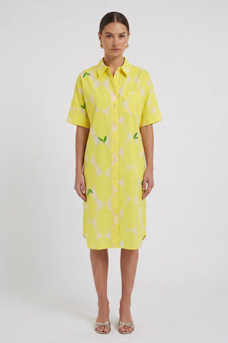 Oui Lemon Print Shirt Dress Yellow