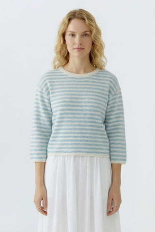 Oui Striped 3/4 Sleeve Jumper Blue Ivory
