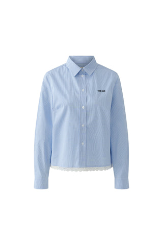 Oui Lace Trim Checked Blouse Blue White