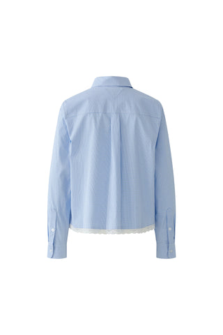 Oui Lace Trim Checked Blouse Blue White