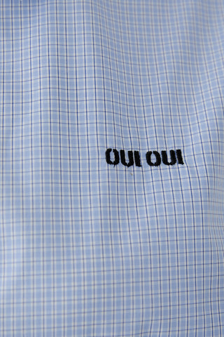 Oui Lace Trim Checked Blouse Blue White