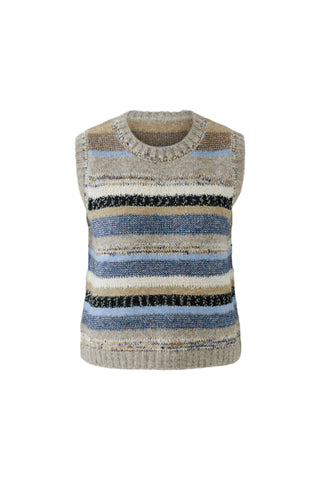 Oui Striped Sleeveless Jumper Blue Beige