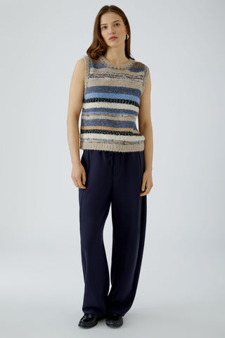 Oui Striped Sleeveless Jumper Blue Beige