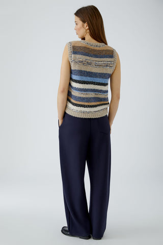 Oui Striped Sleeveless Jumper Blue Beige