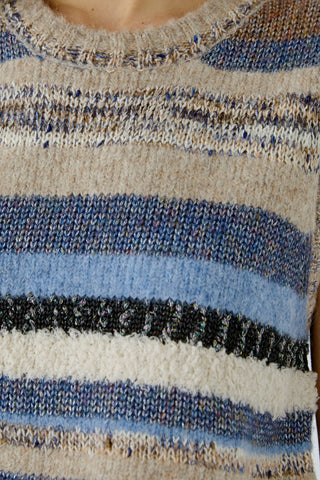 Oui Striped Sleeveless Jumper Blue Beige