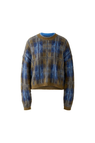 Oui Check Pattern Jumper Brown Blue