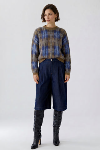 Oui Check Pattern Jumper Brown Blue
