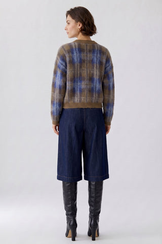 Oui Check Pattern Jumper Brown Blue