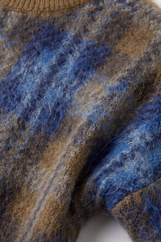 Oui Check Pattern Jumper Brown Blue