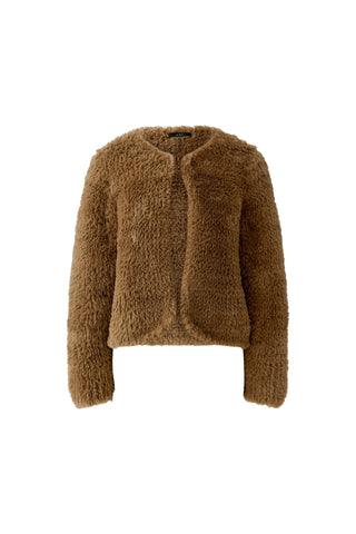 Oui Faux Fur Yarn Knitted Jacket Brown