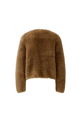 Oui Faux Fur Yarn Knitted Jacket Brown