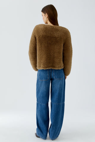 Oui Faux Fur Yarn Knitted Jacket Brown