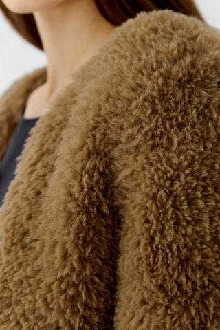 Oui Faux Fur Yarn Knitted Jacket Brown