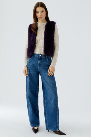 Oui Knitted Faux Fur Gilet Purple