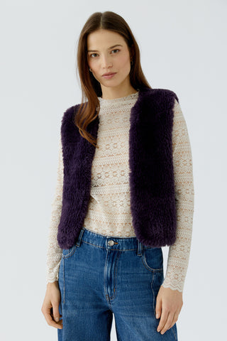 Oui Knitted Faux Fur Gilet Purple