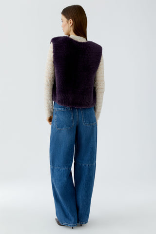 Oui Knitted Faux Fur Gilet Purple