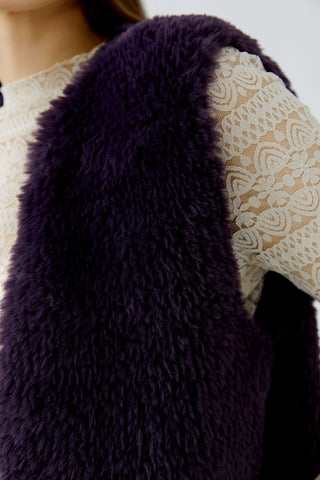 Oui Knitted Faux Fur Gilet Purple